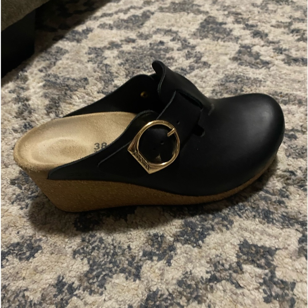Papillo (Birkenstock) Fanny Ring Buckle Wedge Clogs Size 38, 7-7.5